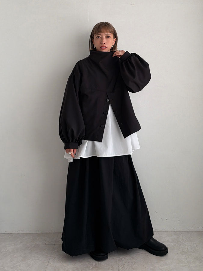 Wide-neck Puff-Sleeve Blouse