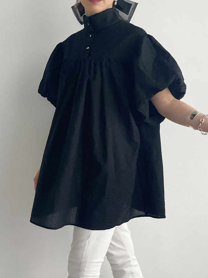 Ｈigh-necked design sleeve Blouse