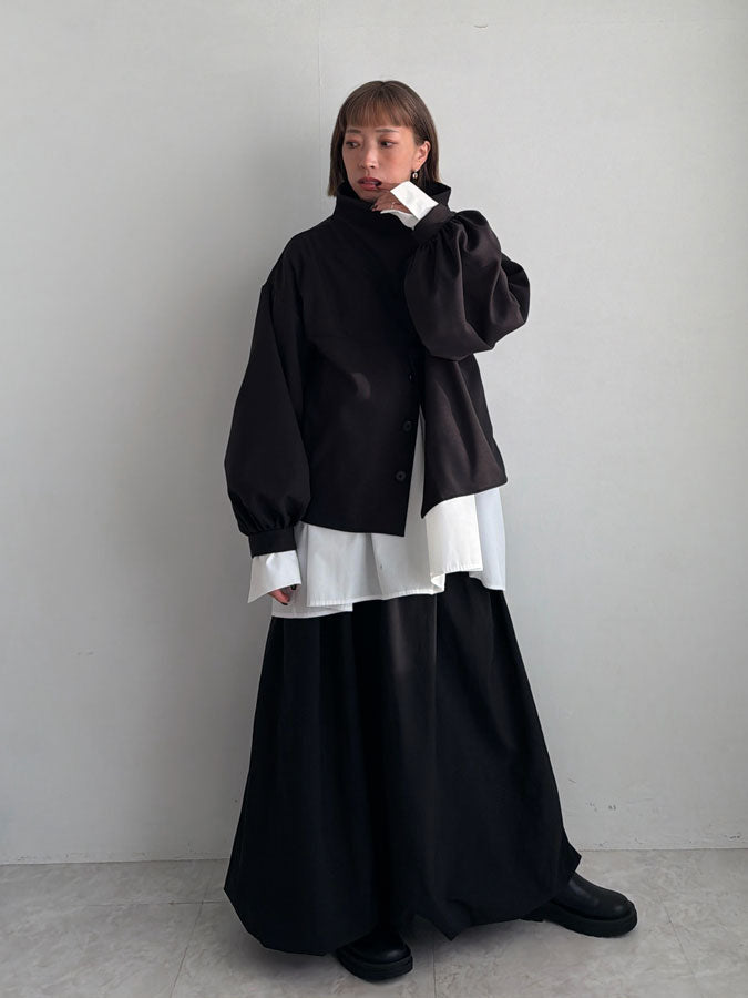 Wide-neck Puff-Sleeve Blouse