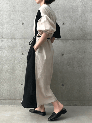Bicolor puff sleeve relax Dress