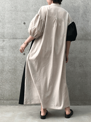 Bicolor puff sleeve relax Dress